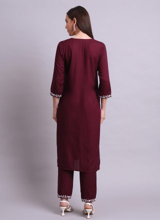 Purple Cotton Casual Kurti with Embroidered Work