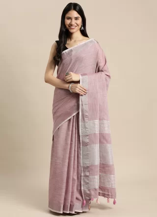 Purple Cotton Classic Saree with Woven Work