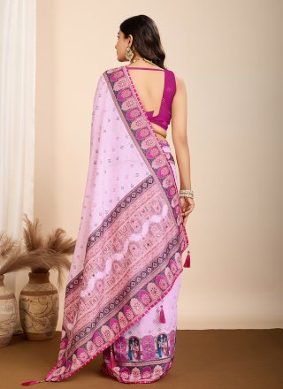 Purple Cotton Digital Print Work Classic Sari for Casual