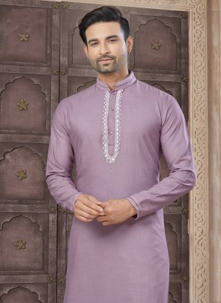 Purple Cotton Embroidered Work Kurta Pyjama