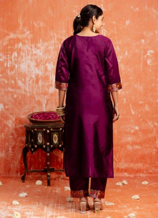 Purple Cotton Embroidered Work Salwar Suit