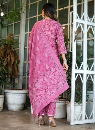 Purple Cotton Gota and Print Work Salwar Suit for Women