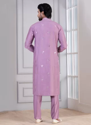 Purple Cotton Kurta Pyjama with Sequins Work