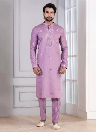Purple Cotton Kurta Pyjama with Sequins Work