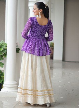 Purple Cotton Lehenga Choli with Gamthi, Patch Border and Print Work