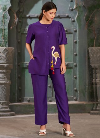 Purple Cotton Silk Designer Kurti