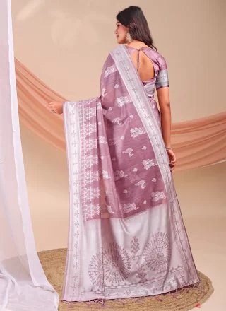 Purple Cotton Trendy Saree with Print Work