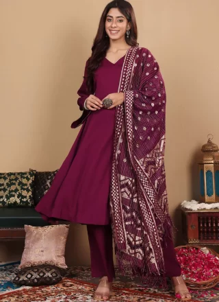 Purple Crepe Silk Anarkali Suit In Plain for Women