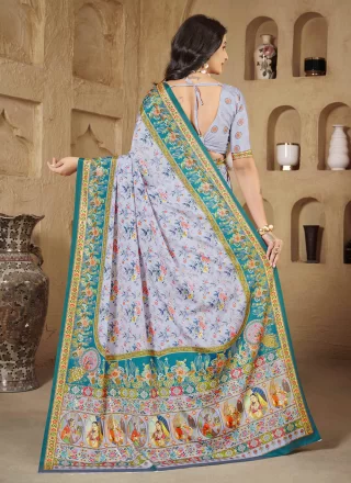 Purple Crepe Silk Digital Print Work Contemporary Sari for Ceremonial