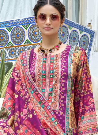 Purple Crepe Silk Salwar Suit with Digital Print Work
