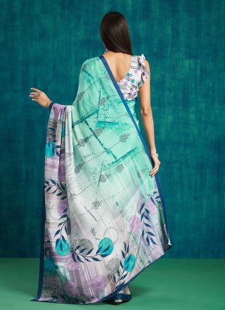 Purple Crepe Silk Trendy Saree with Digital Print Work