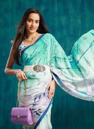 Purple Crepe Silk Trendy Saree with Digital Print Work