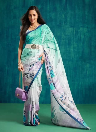 Purple Crepe Silk Trendy Saree with Digital Print Work