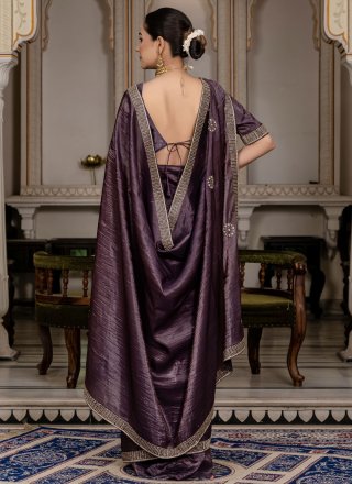 Purple Crush Cut Dana and Zircon Work Traditional Saree for Women