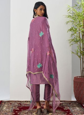 Purple Crush Embroidered and Fancy Work Salwar Suit for Ceremonial