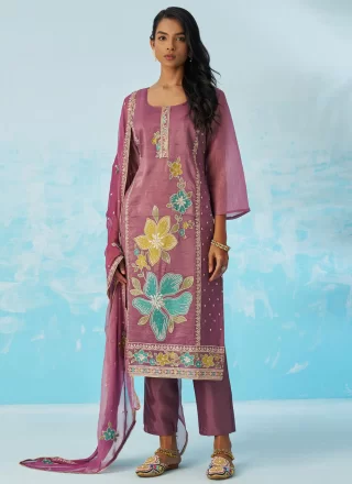 Purple Crush Pant Style Suit with Fancy Work