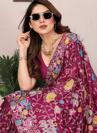 Purple Cut, Embroidered and Zari Work Rangoli Contemporary Sari
