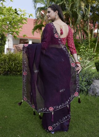Purple Diamond and Hand Work Chiffon Classic Saree