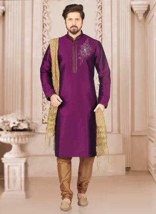 Purple Dupion Silk Kurta Pyjama