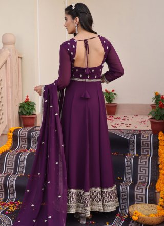 Purple Embroidered and Sequins Work Georgette Floor Length Salwar Suit
