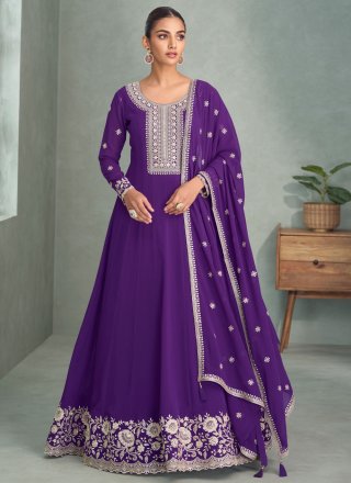 Purple Embroidered and Sequins Work Georgette Gown
