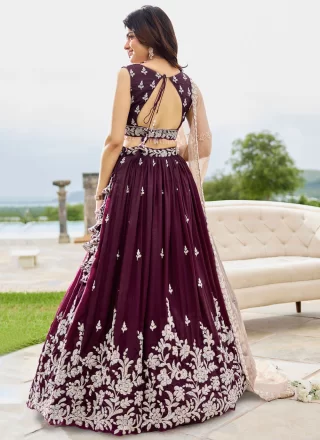 Purple Embroidered, Fancy, Floral Patch, Thread and Zari Work Satin Silk Readymade Lehenga Choli
