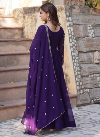 Purple Embroidered, Sequins and Zari Work Faux Georgette  Designer Gown