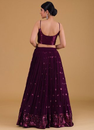 Purple Embroidered, Sequins and Zari Work Georgette A - Line Lehenga Choli