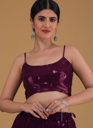 Purple Embroidered, Sequins and Zari Work Georgette A - Line Lehenga Choli