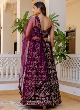 Purple Embroidered, Sequins and Zari Work Georgette A - Line Lehenga Choli