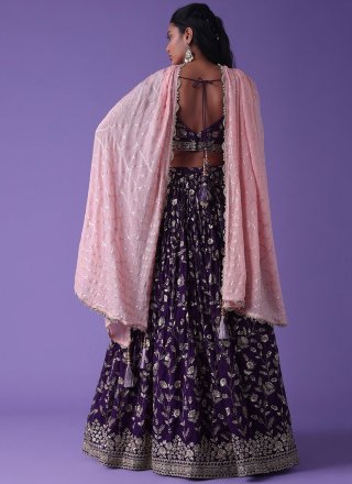 Purple Embroidered, Sequins and Zari Work Georgette A - Line Lehenga Choli