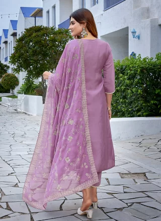 Purple Embroidered Work Chanderi Salwar Suit