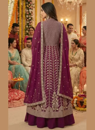Purple Embroidered Work Georgette Readymade Lehenga Choli