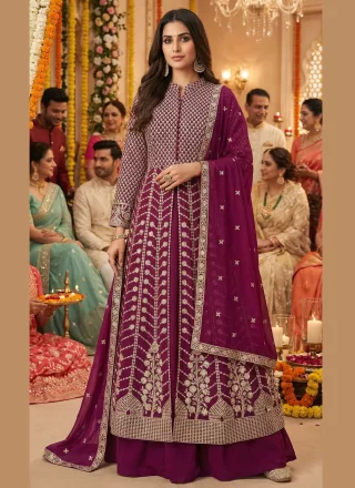 Purple Embroidered Work Georgette Readymade Lehenga Choli