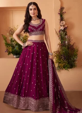 Purple Embroidered Work Georgette Readymade Lehenga Choli