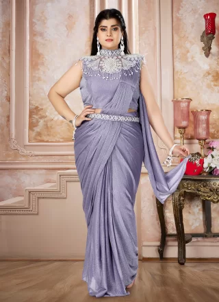 Purple Embroidered Work Shimmer Contemporary Sari