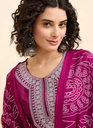 Purple Embroidered Work Silk Salwar Suit