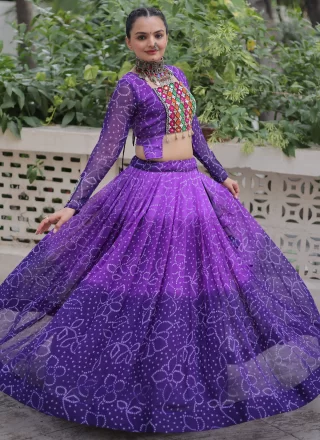Purple Fancy Fabric Bandhej and Print Work Readymade Lehenga Choli