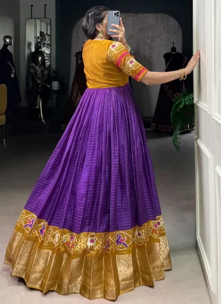 Purple Fancy Fabric Patola Print and Weaving Work  Designer Gown