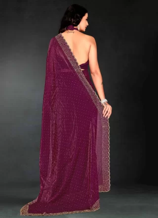Purple Fandy Beads, Cut Dana and Zircon Work Classic Saree