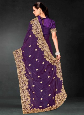 Purple Fandy Trendy Saree with Cut, Embroidered and Zari Work