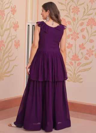Purple Faux Georgette  Designer Gown with Beads, Sequins and Thread Work