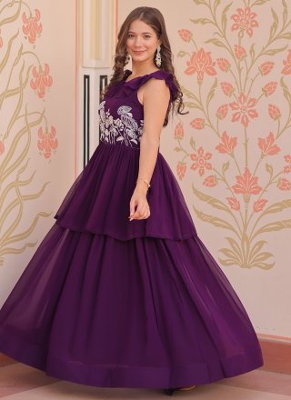 Purple Faux Georgette  Designer Gown with Beads, Sequins and Thread Work