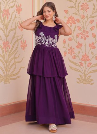 Purple Faux Georgette  Designer Gown with Beads, Sequins and Thread Work