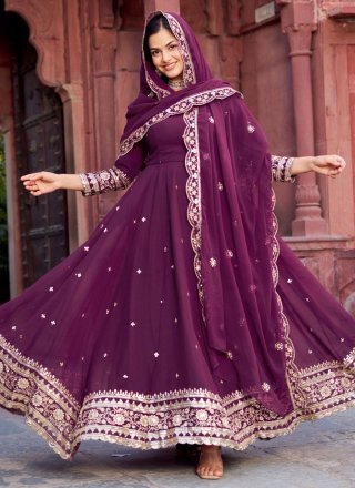 Purple Faux Georgette Floor Length Salwar Suit