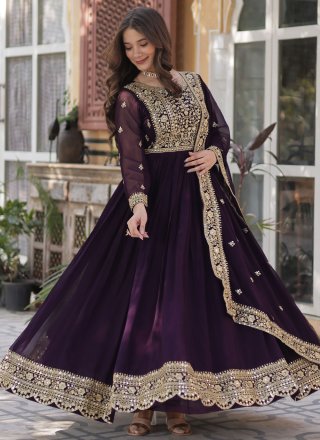 Purple Faux Georgette Gown
