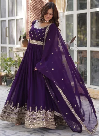 Purple Faux Georgette Gown