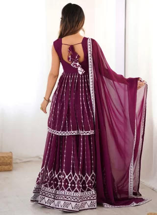 Purple Faux Georgette Readymade Lehenga Choli with Embroidered and Sequins Work