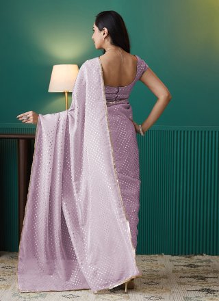 Purple Foil Print Work Organza Classic Saree