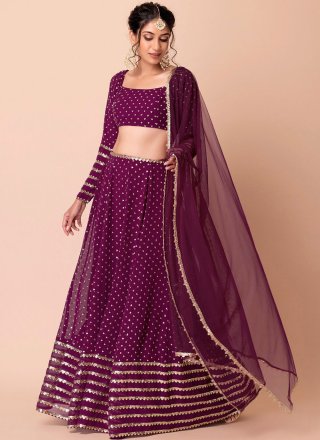 Purple Georgette A - Line Lehenga Choli